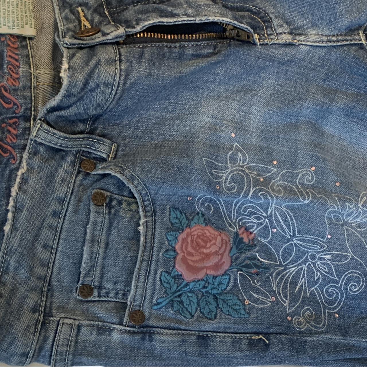 Super cute embroidered rose low rose jeans #y2k... - Depop