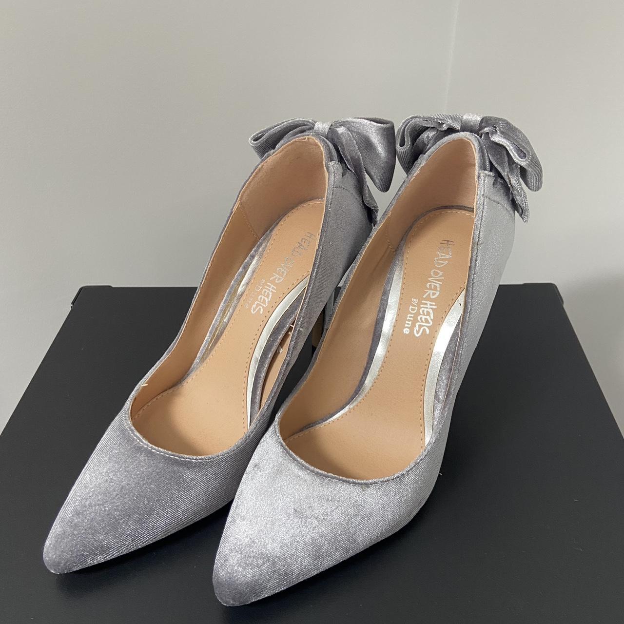 Dune grey silver velvet shoes bows on the back. Depop