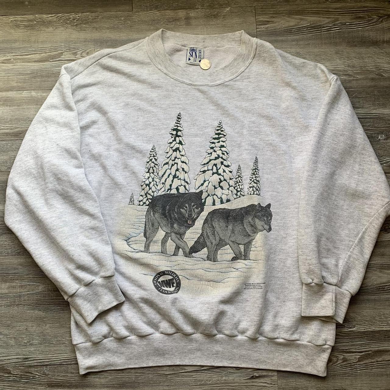 Wolf Men's Grey and Black Sweatshirt | Depop