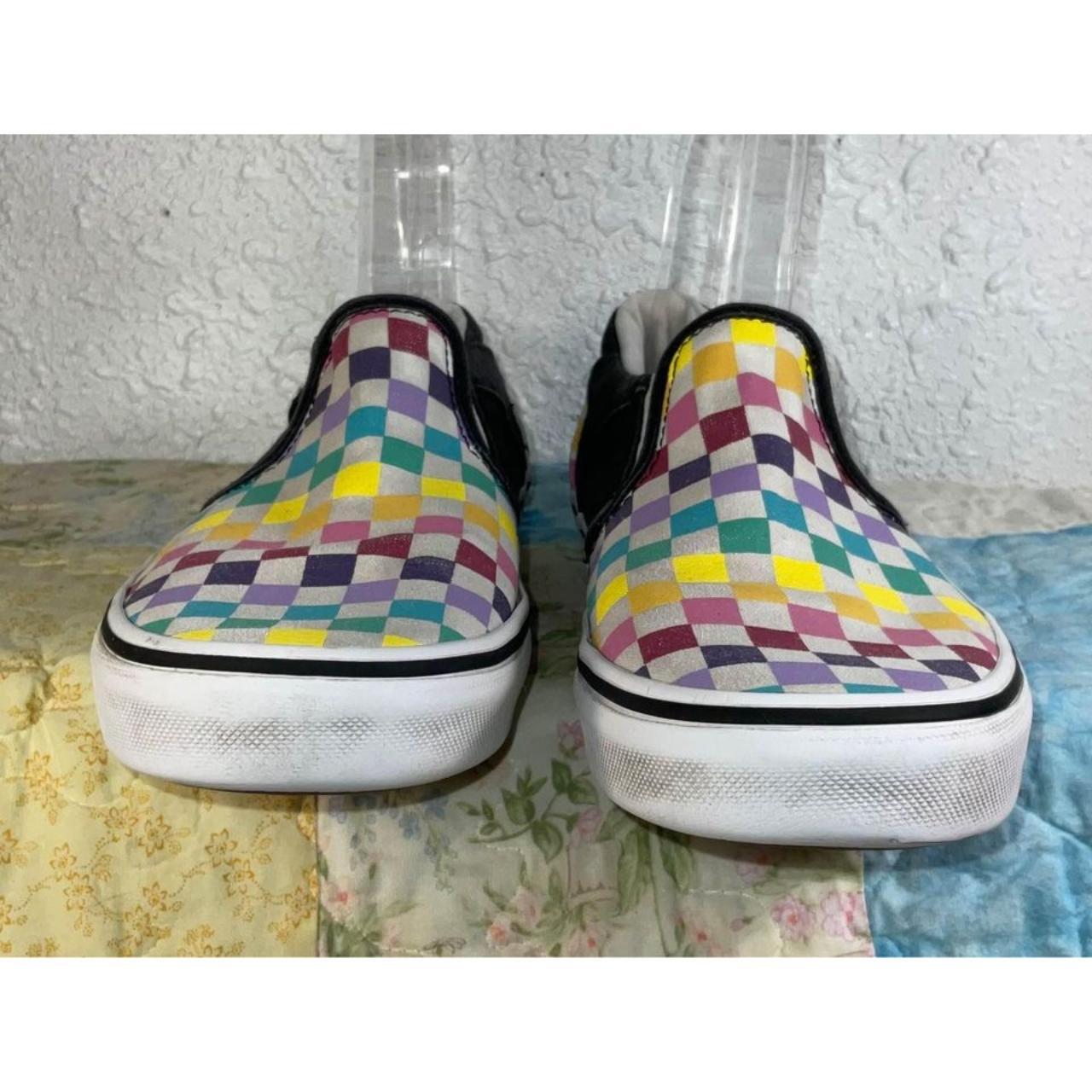 VANS Rainbow Checkerboard Slip On Size 4 Missy Big. Depop