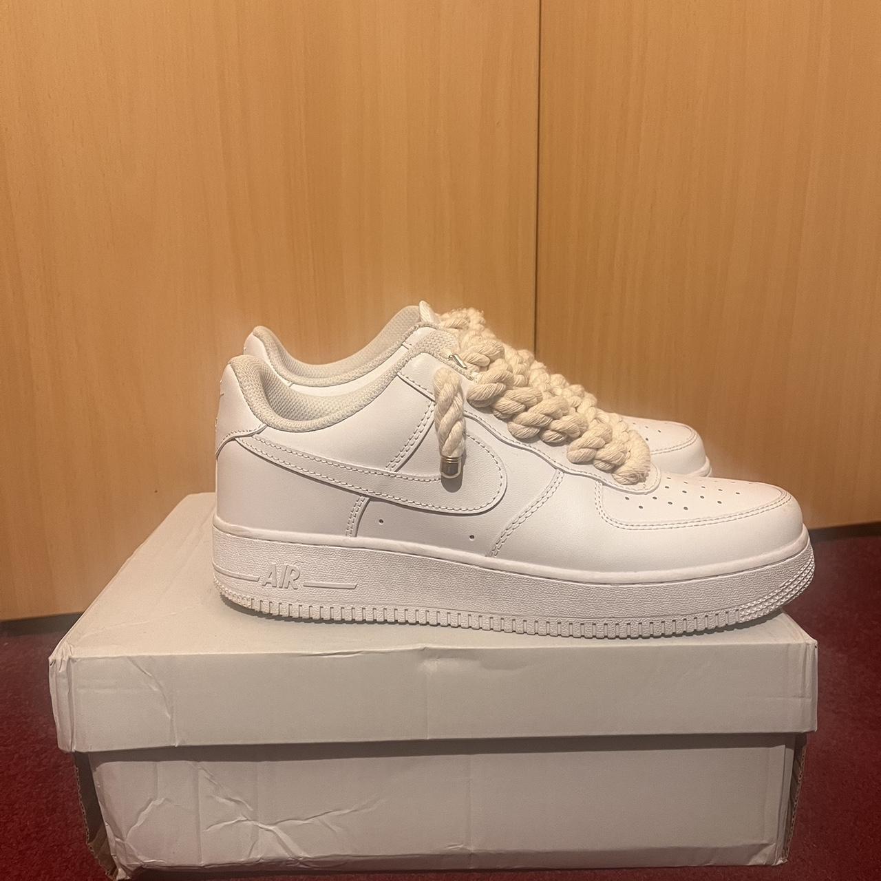 White Roped Air Force Ones Size UK7.5 Cream... - Depop