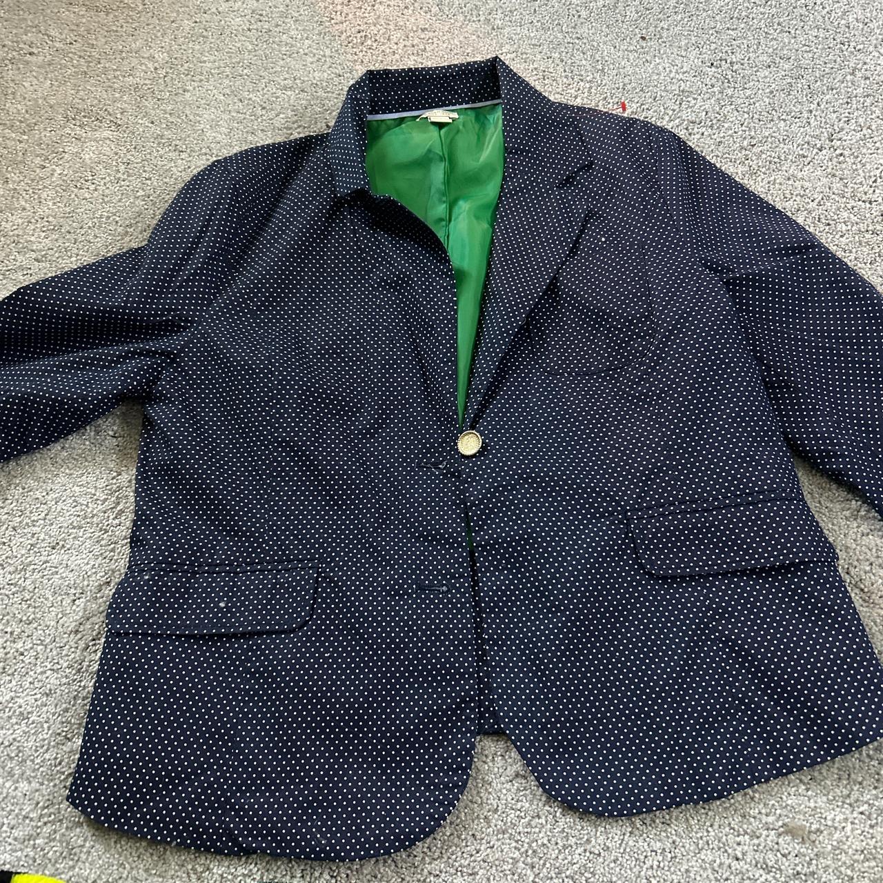 Navy blue polka dot sport coat with green lining Depop