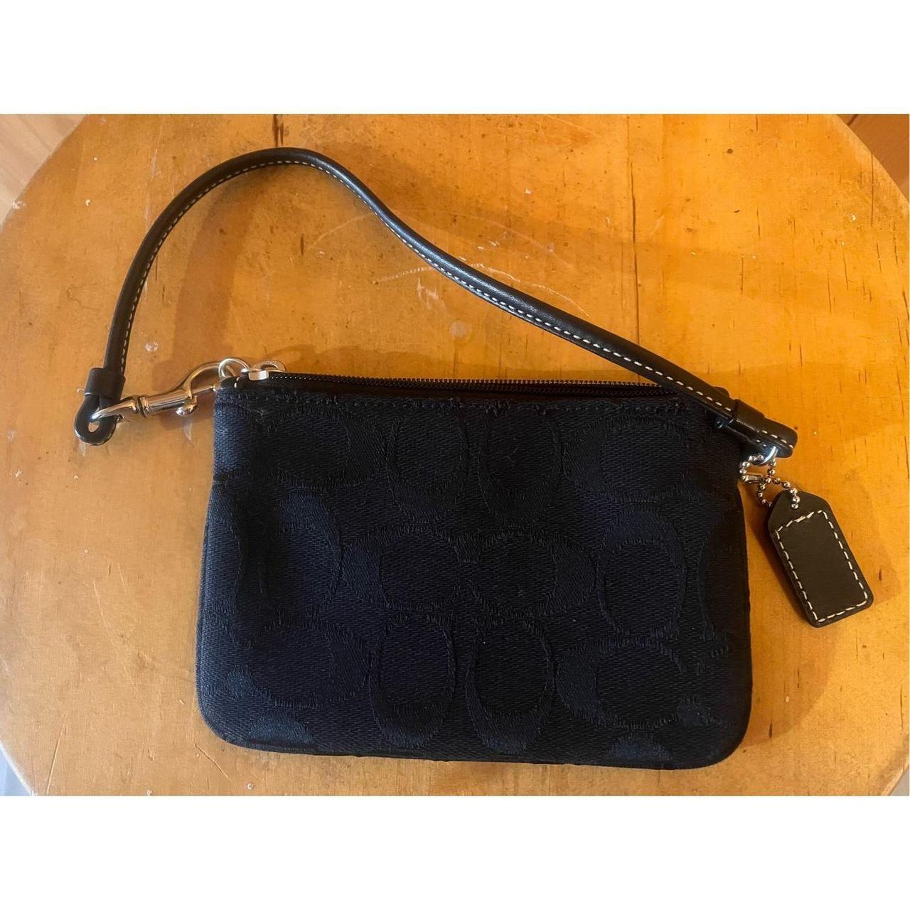 Coach Signature Black Wallet Wristlet Pouch Clutch 6x4 Zip Small Card Holder