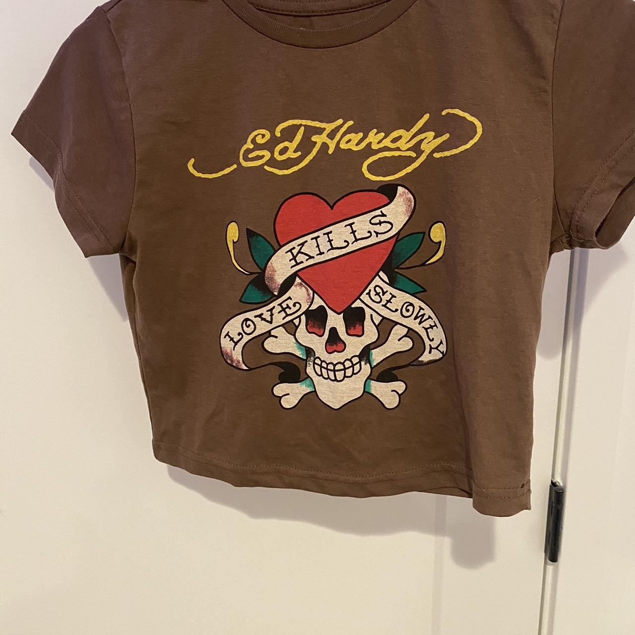 Girls ed hardy tee Cool graphic Size large #ed... - Depop