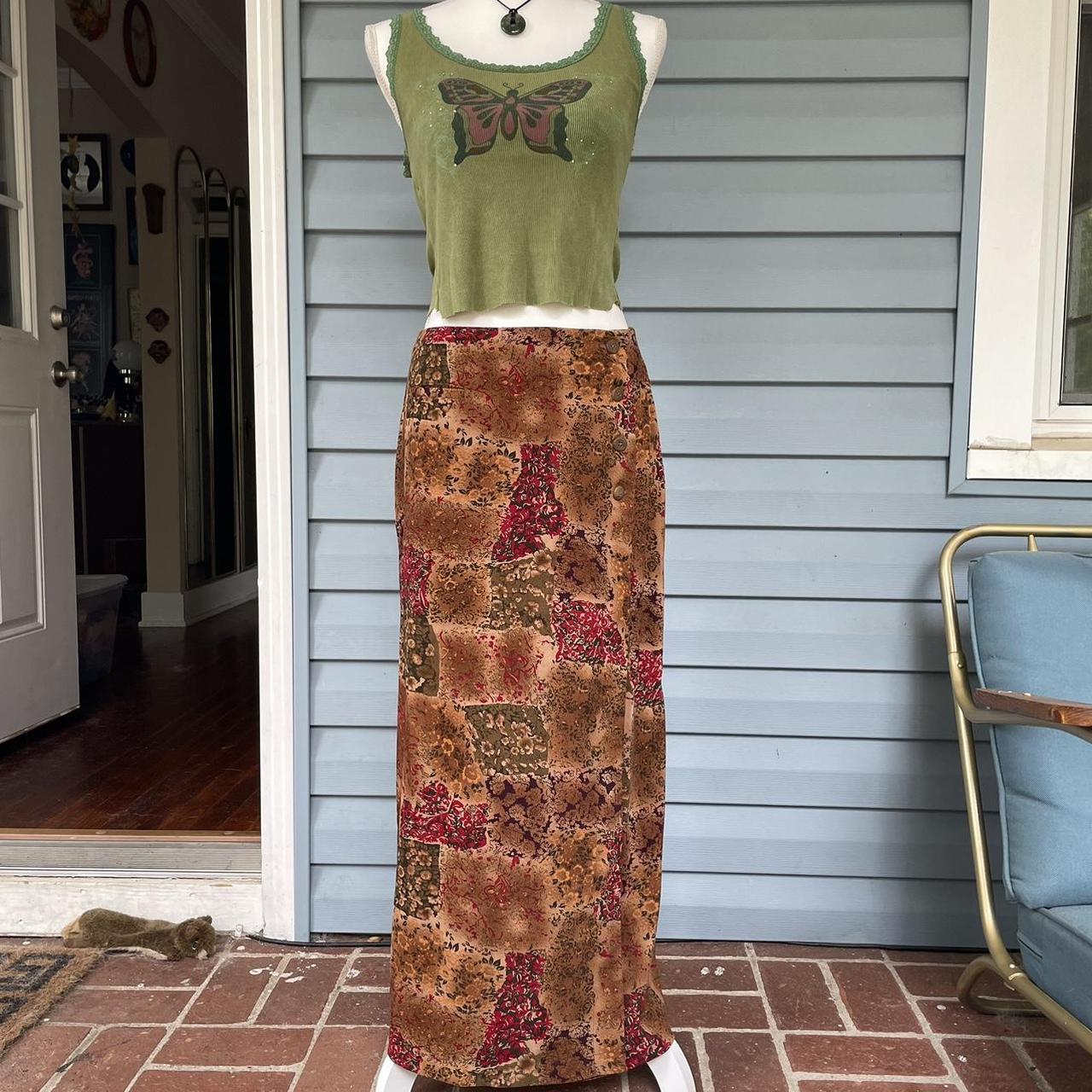 Coldwater Creek Women's Khaki and Burgundy Skirt