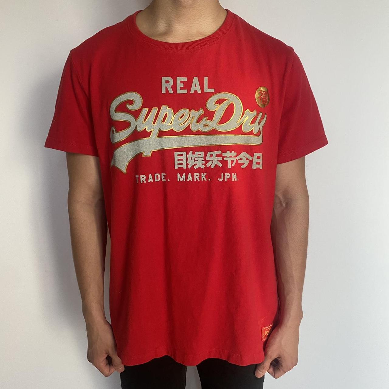 Superdry Mens Red And Gold T Shirt Depop