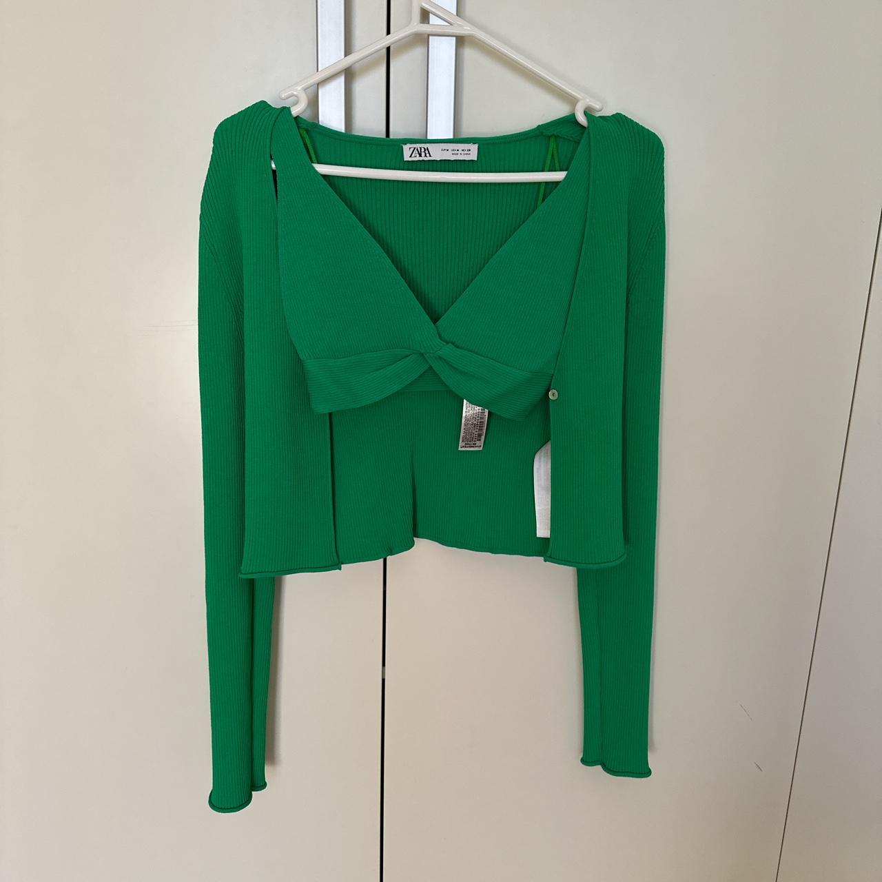 Zara Women's Green Cardigan Depop