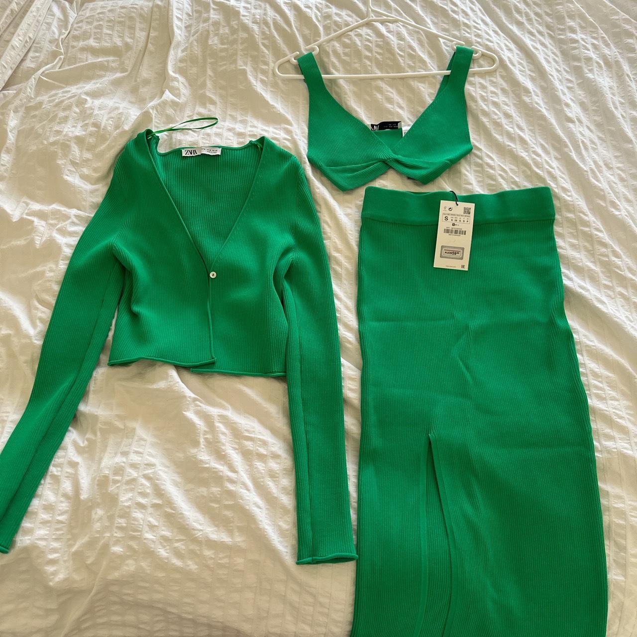 Zara Women's Green Cardigan Depop