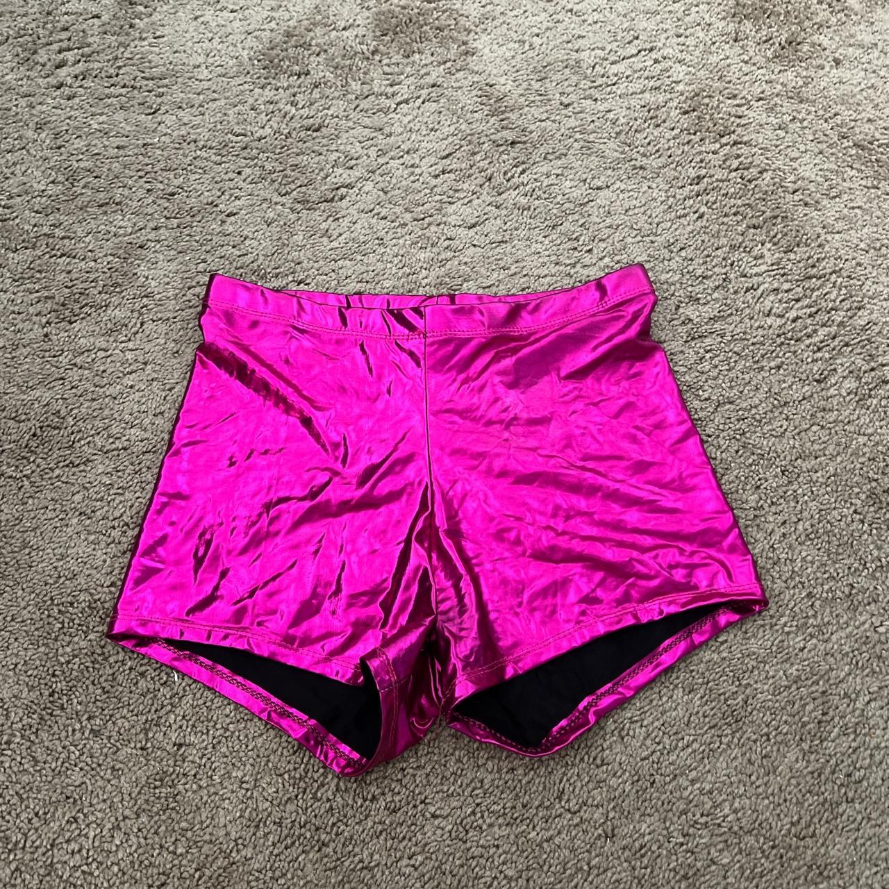 Neon pink shiny booty shorts. Size medium. Worn... Depop