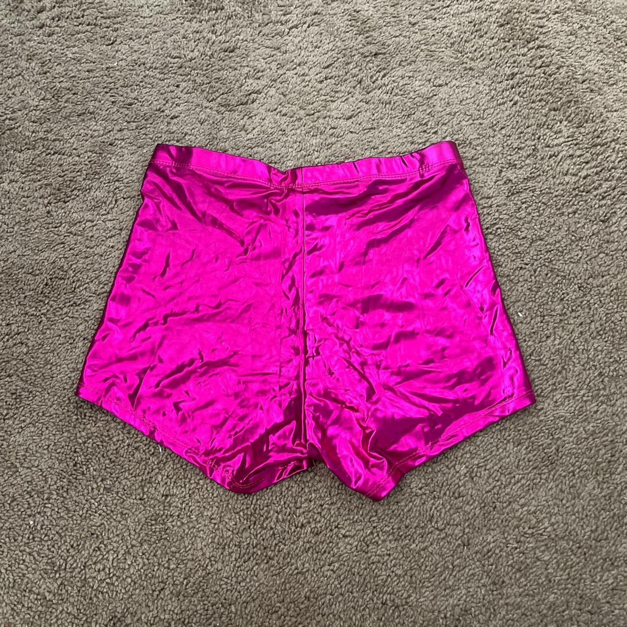 Neon pink shiny booty shorts. Size medium. Worn... Depop