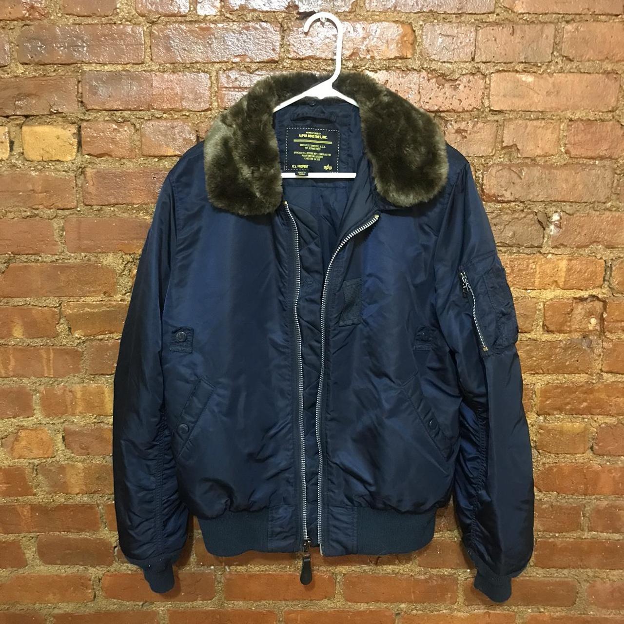 ALPHA INDUSTRIES FUR COLLAR BOMBER JACKET... - Depop