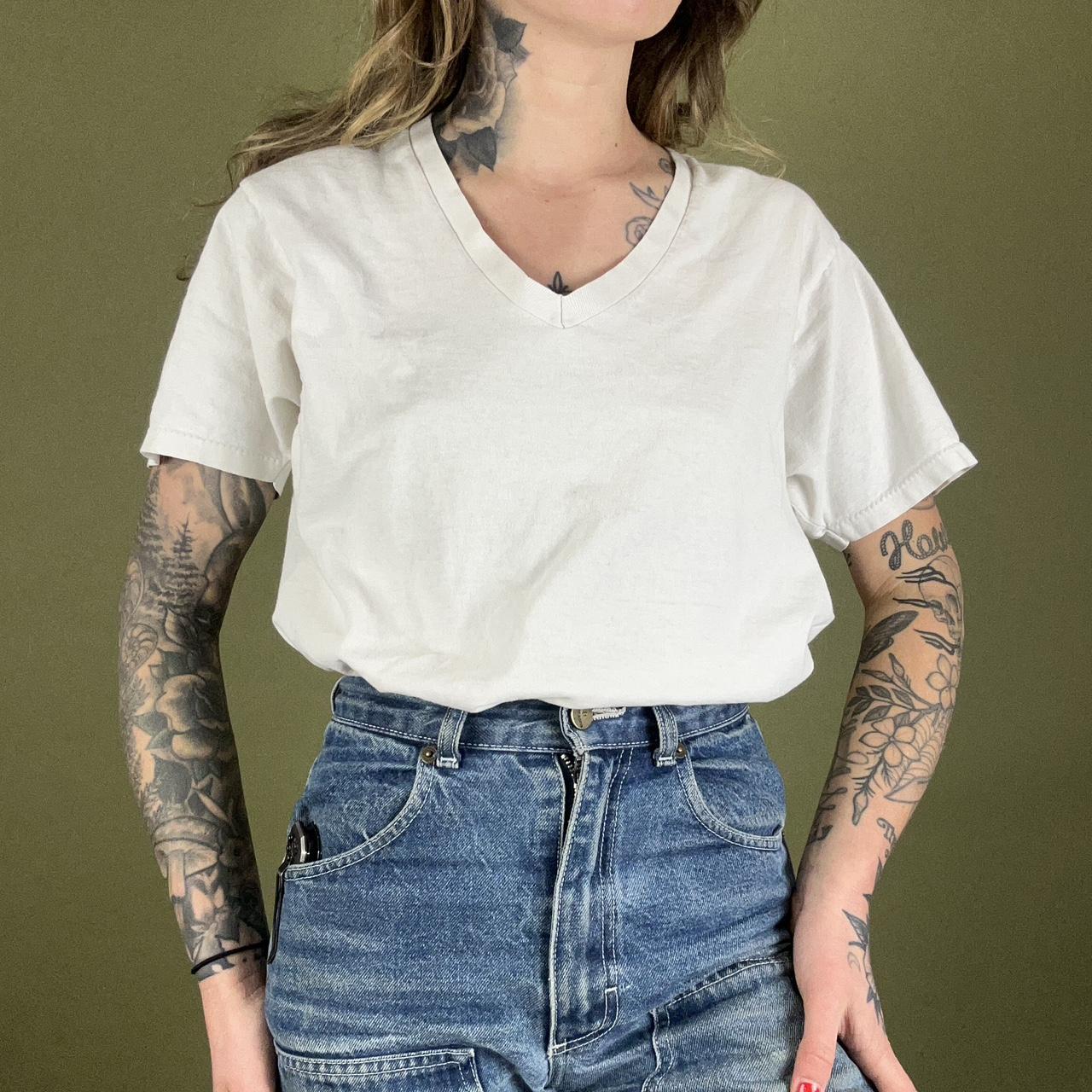 hanes women's white v neck t shirts