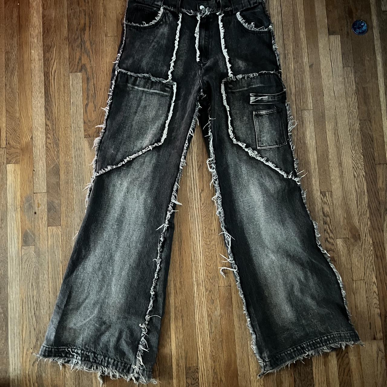 No Faith Studios Flared Distressed Denim...