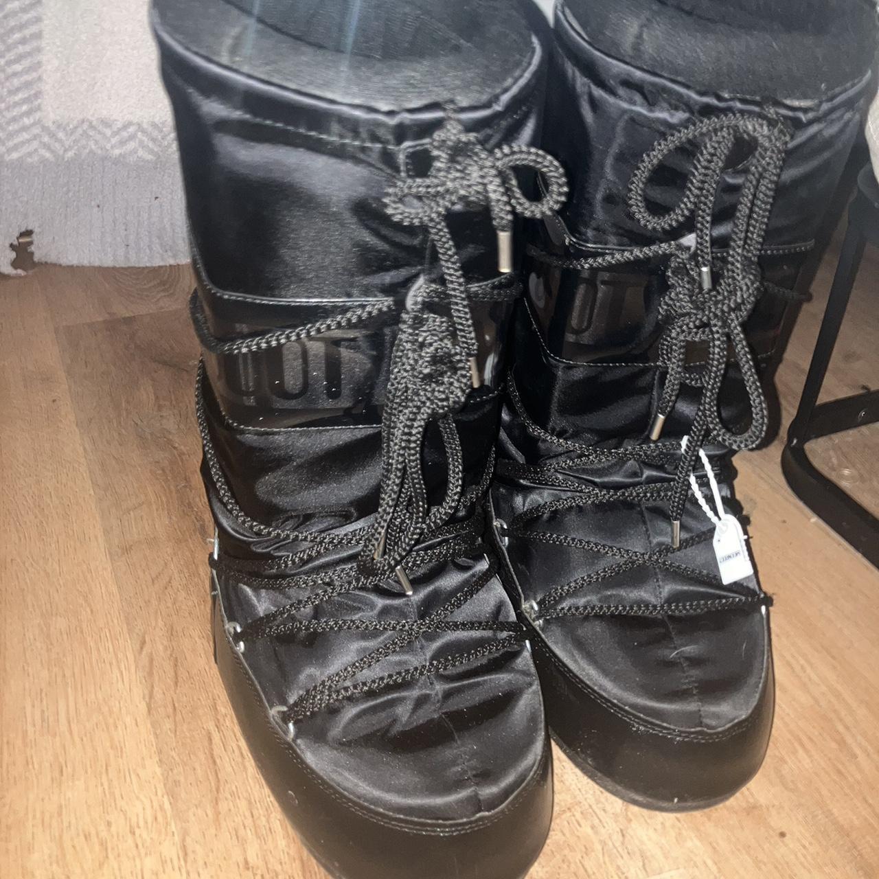 BLACK SATIN MOONBOOT 🤩 size 8.5 womens flaws in... - Depop