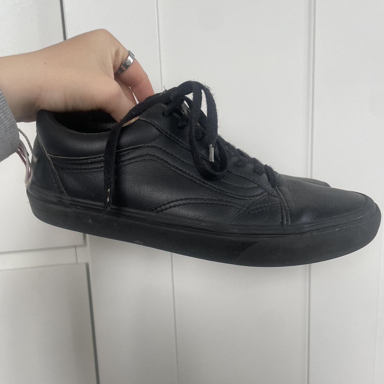 Black leather vans school shoes best sale