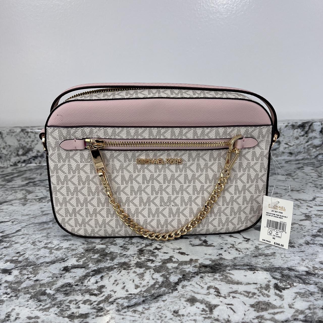 Micheal Kors monogram print pink crossbody chain... - Depop