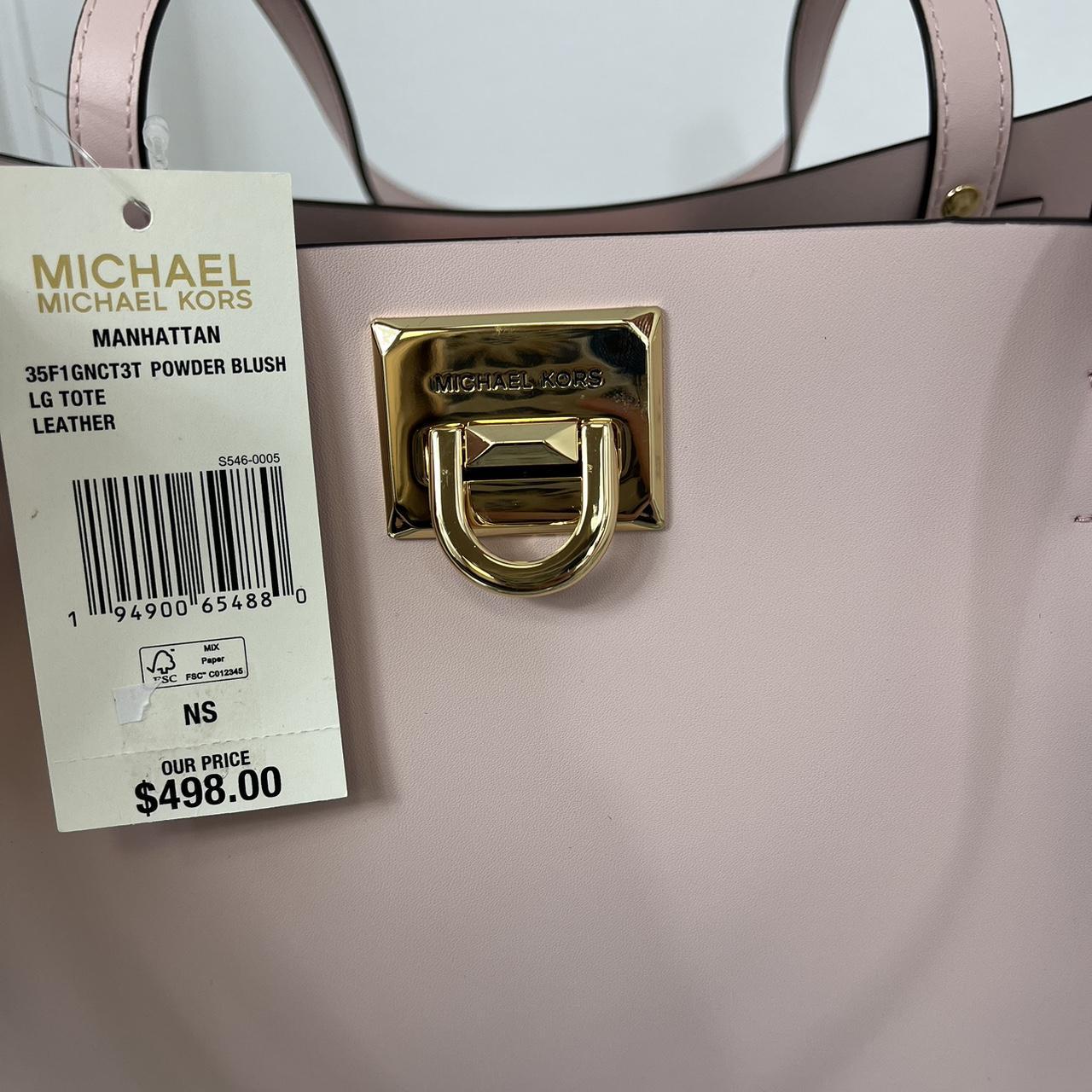 michael kors pink and white canvas tote bag. never - Depop