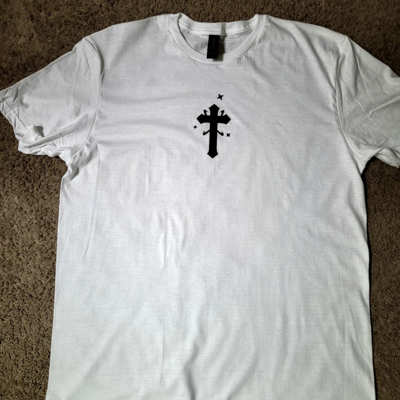 Custom Vinyl Cross Y2K Graphic Tee Black/White Size... - Depop