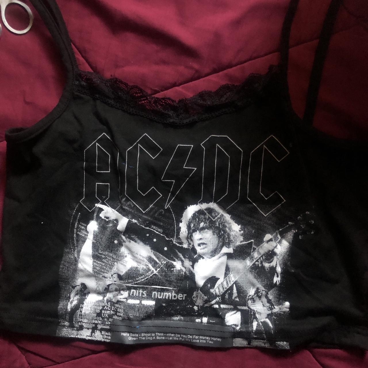 crop lace trimmed acdc band top best fits a... - Depop