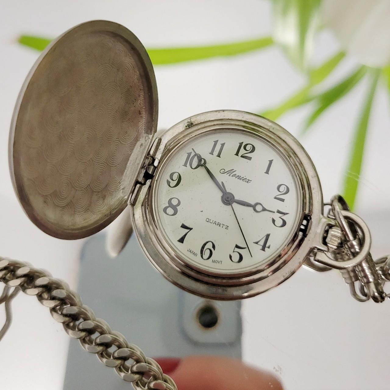 Brushed Chrome Pocket Watch Japan Movt Quartz Hunter... Depop