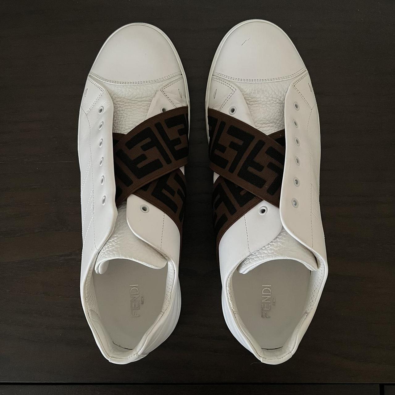 Fendi White Leather Slip-ons. Slip-on sneakers with... - Depop