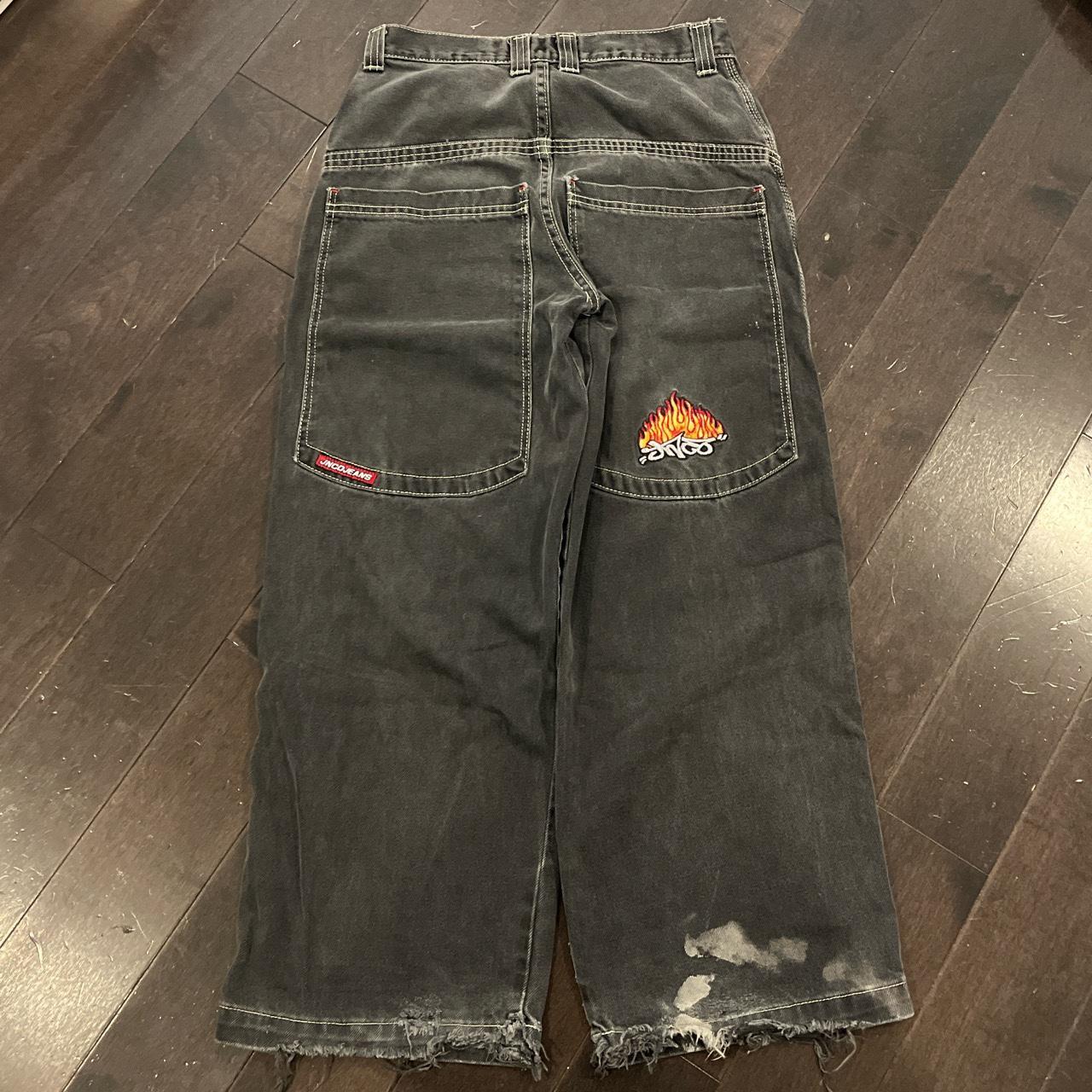 Black 90s vintage jnco jeans Fraying and paint stain... - Depop