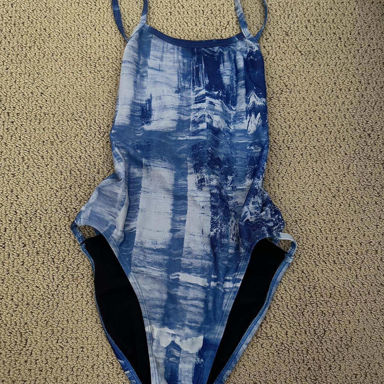 Jolyn Swim Suit Purple Blue Wave Pattern Size 28 Depop