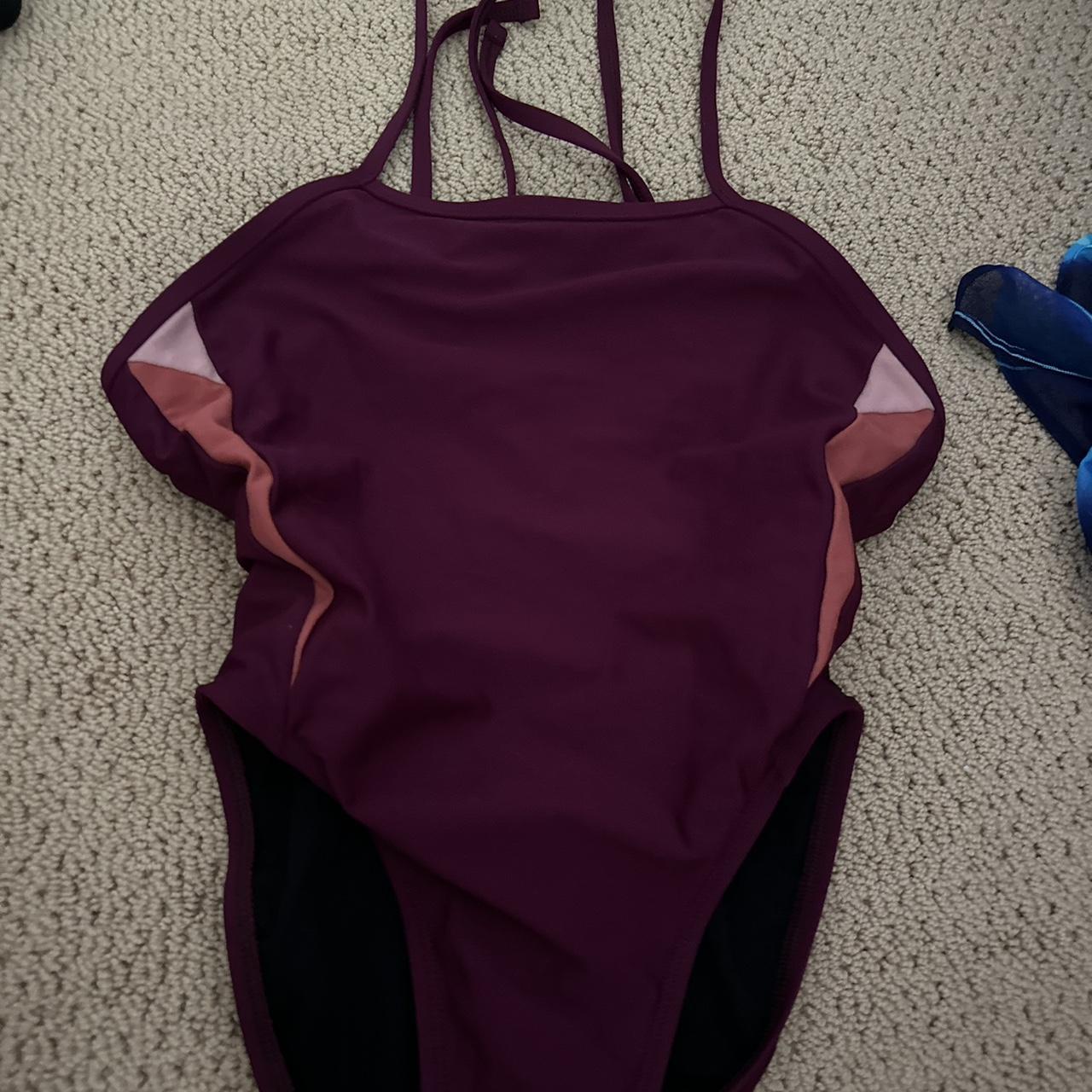 Jolyn Swim Suit Purple Color With Mesh Stripe On Depop