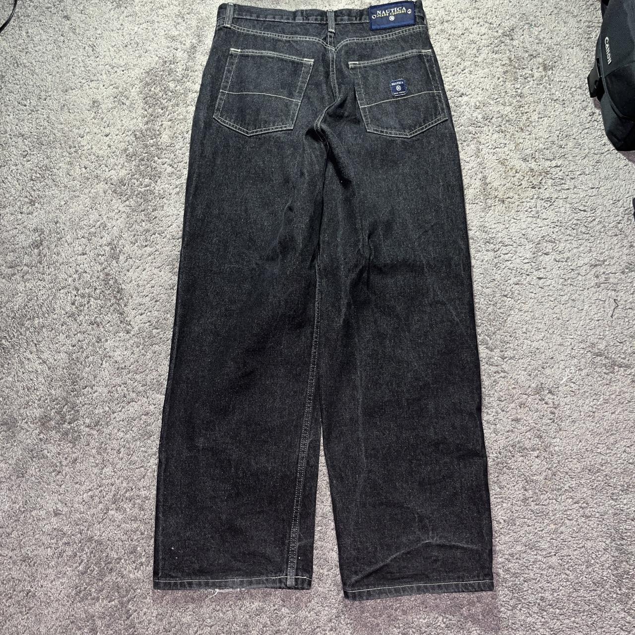 baggy vintage nautica black jeans sizing: 33... - Depop