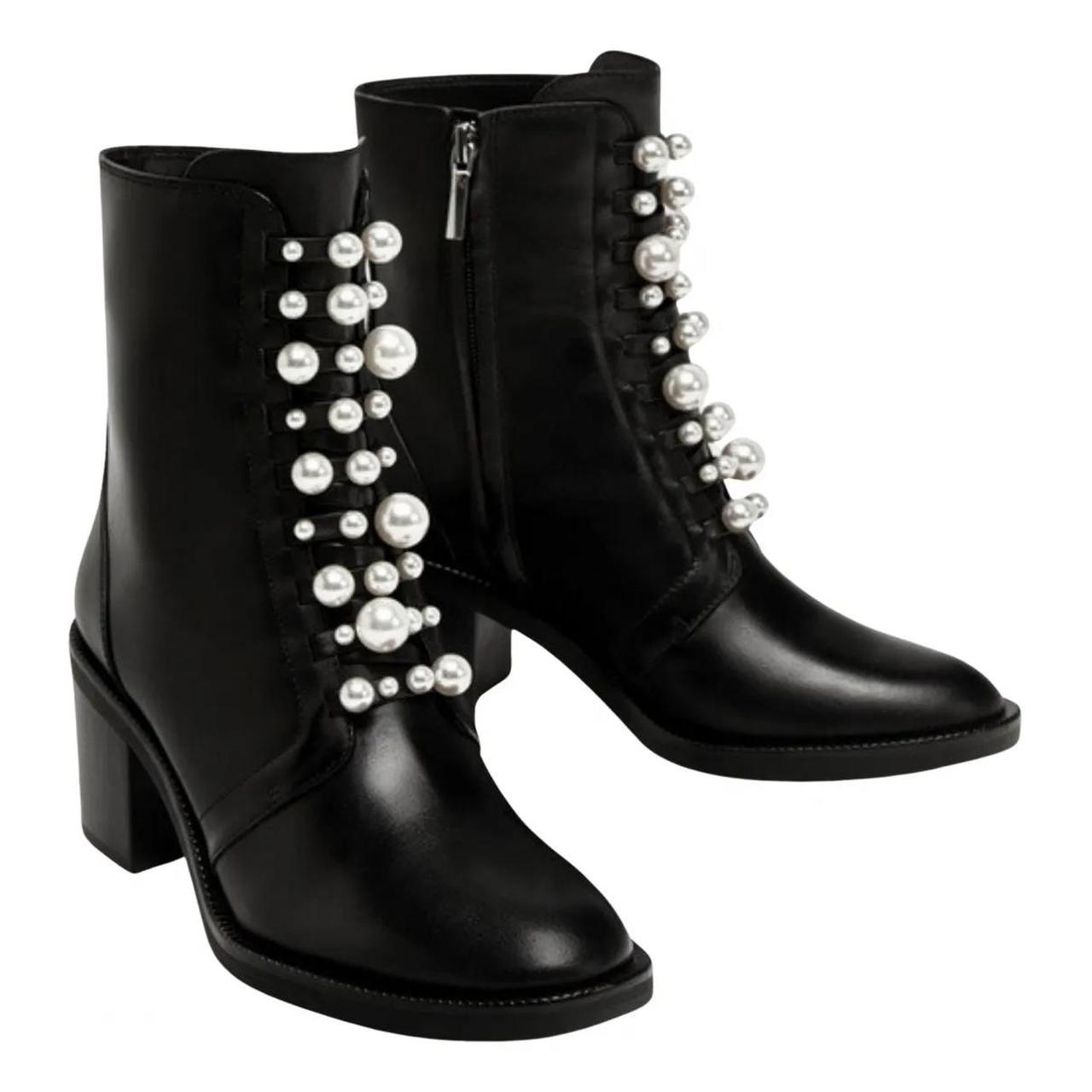 Zara Pearl Ankle Boots Block Heel Only worn once Depop