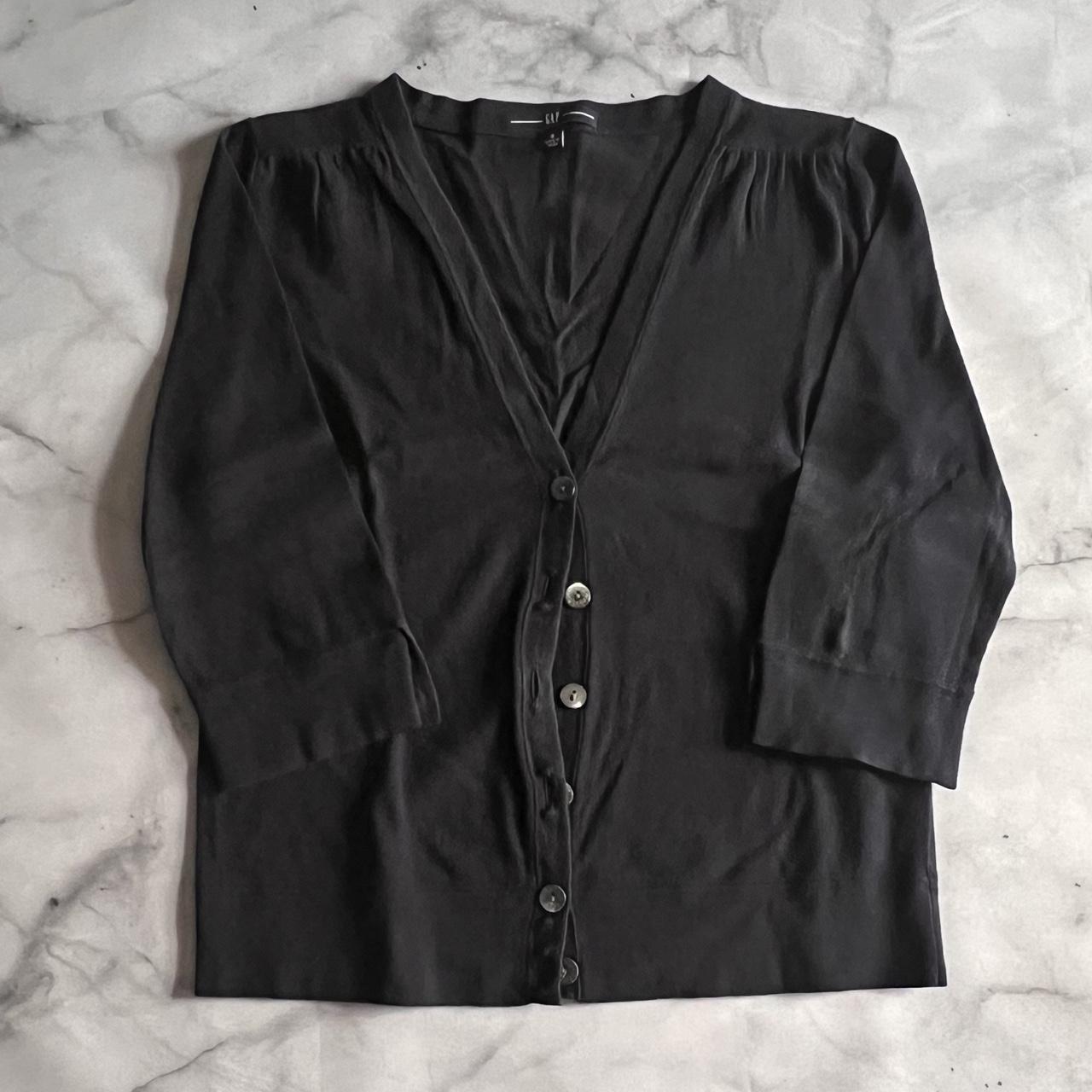 Gap Womens Black 3/4 Sleeve V-neck Button Cardigan... - Depop