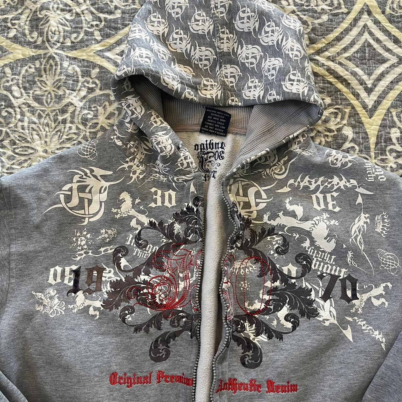 Super dope affliction style hoodie, broken... - Depop