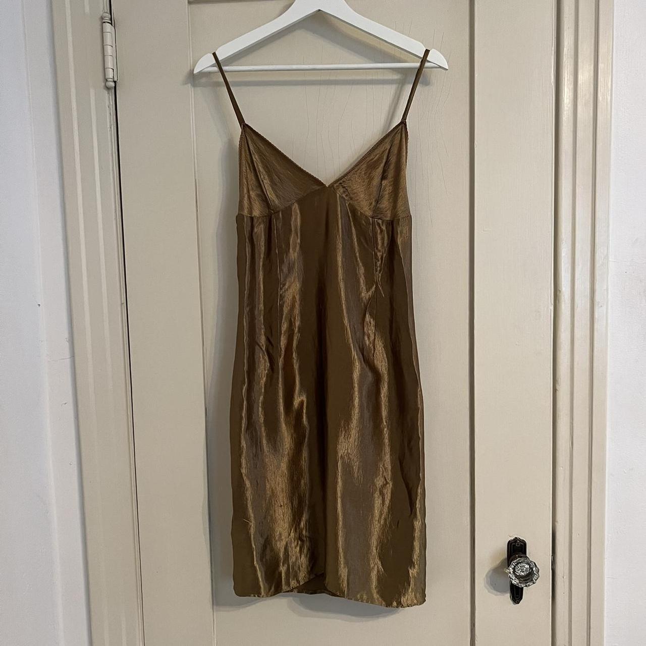 Miu Miu Women's Gold Dress | Depop