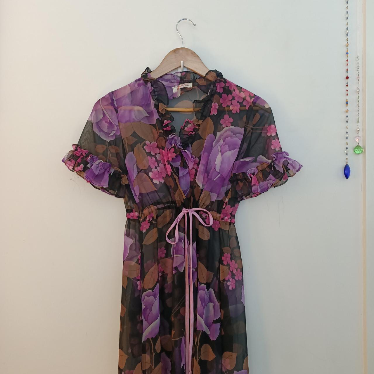 Vintage sheer floral gown with sleeve detailing.... - Depop