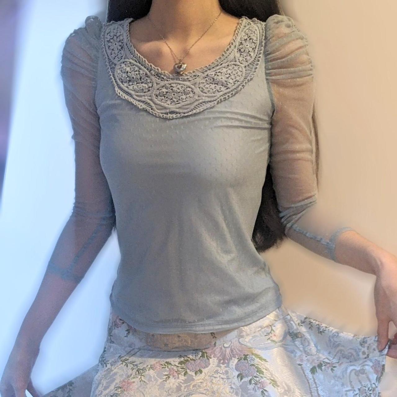 Sheer Gathered Puff Sleeve Lace Top CLOSING SOON BUY... - Depop