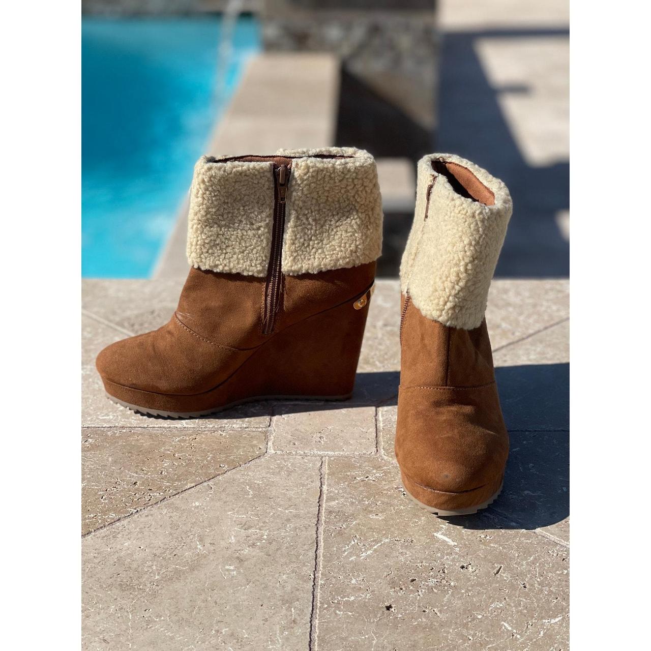 Cognac wedge boots best sale