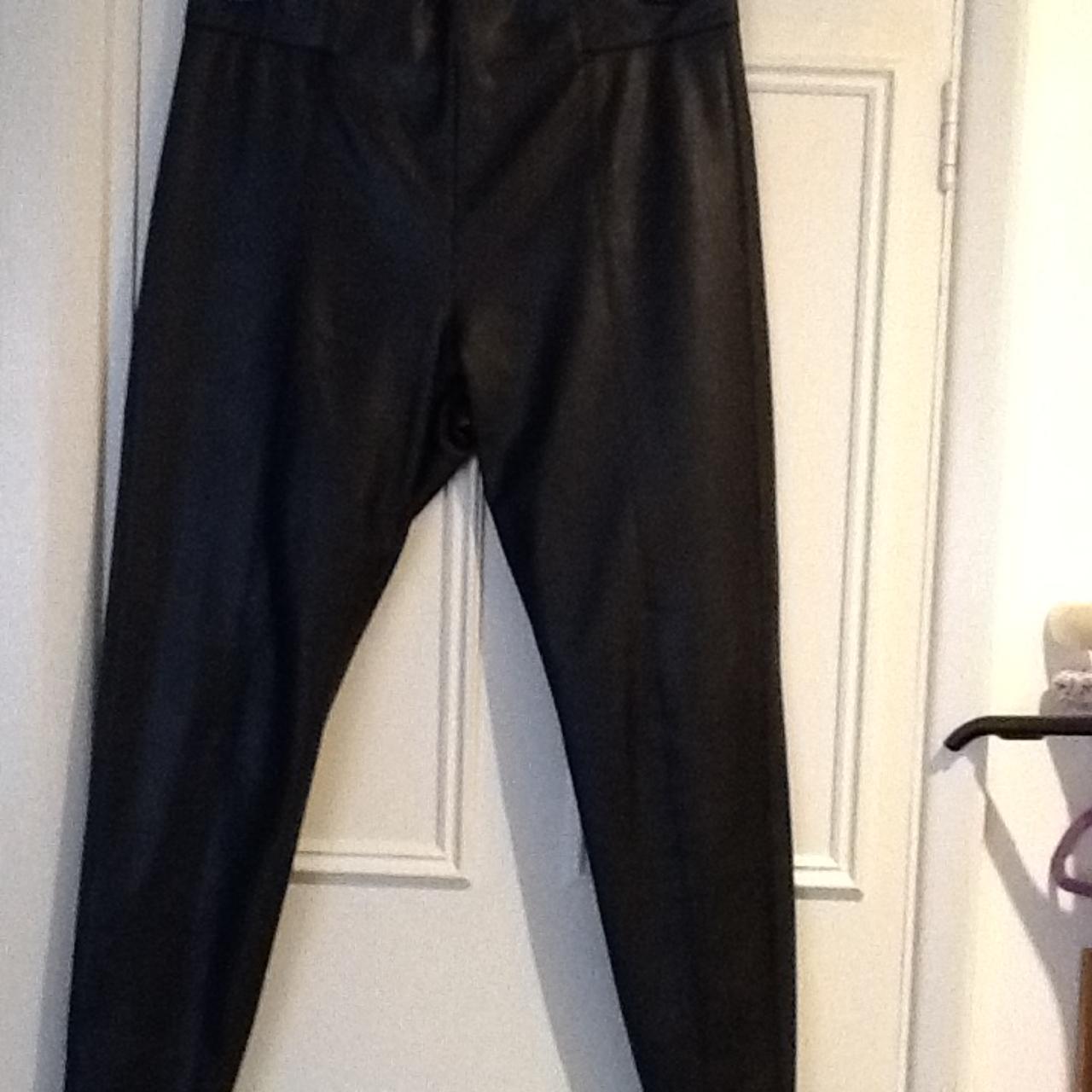 Marks & Spencer Black Faux Leather Trousers Pull on... - Depop