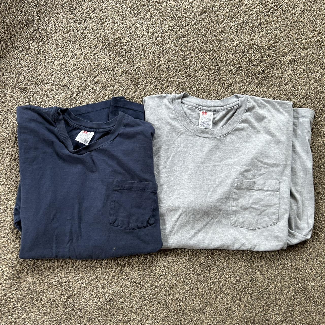 Hanes Men's Navy and Grey T-shirt | Depop