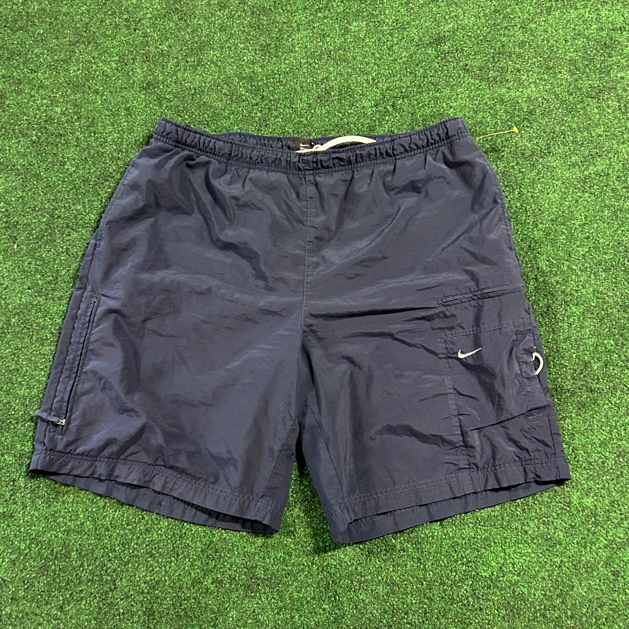 Navy Nike Nylon Shorts - No flaws, big ah waist -... - Depop