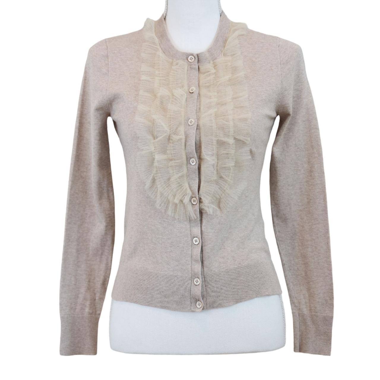 The J Crew Beige Cotton Jackie Cardigan With Tulle Depop