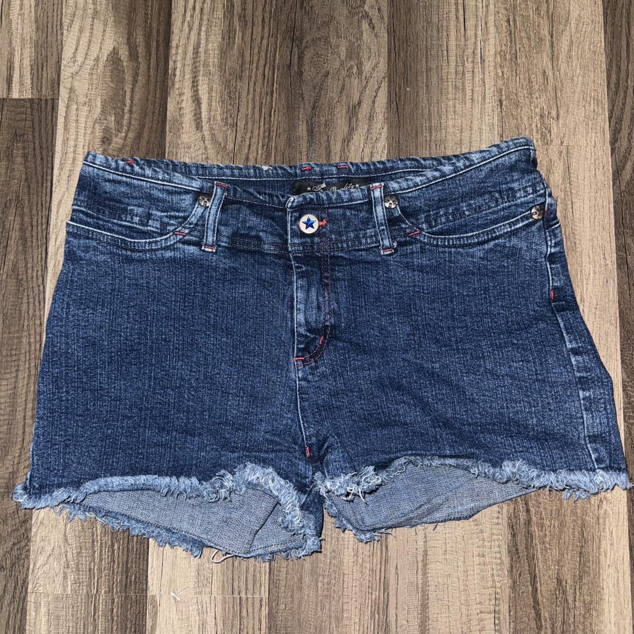 Vintage Y2K Silver Star Daisy Duke Short Shorts Blue... - Depop