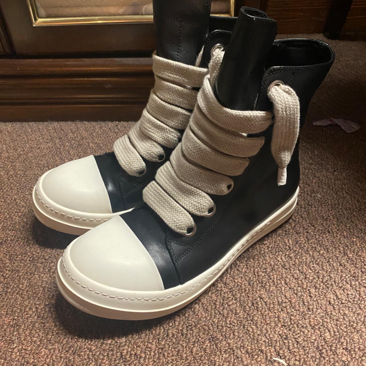 Rick Owens Men's Black and Cream Trainers | Depop