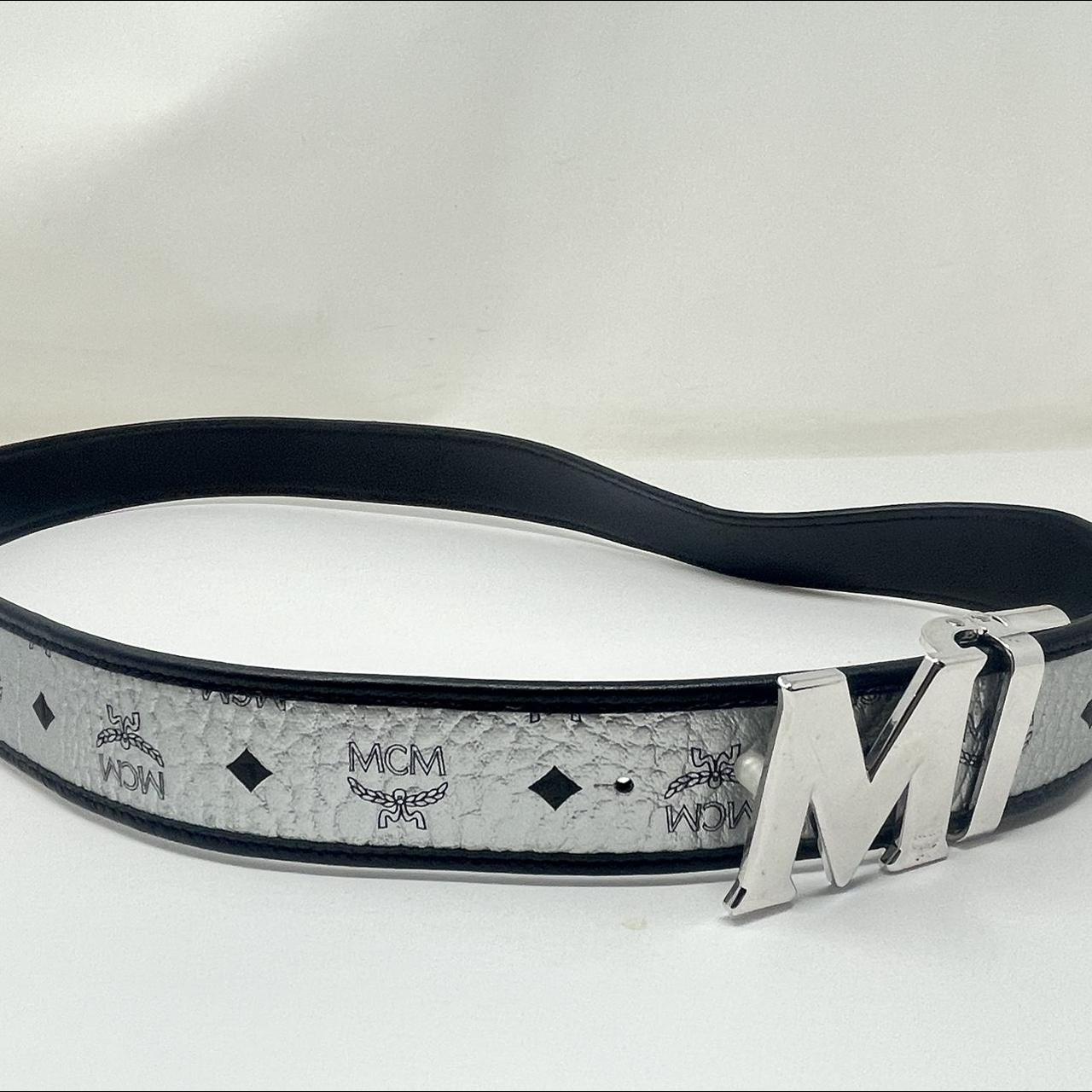 MCM Women’s Silver Logo Belt Reversible - Depop