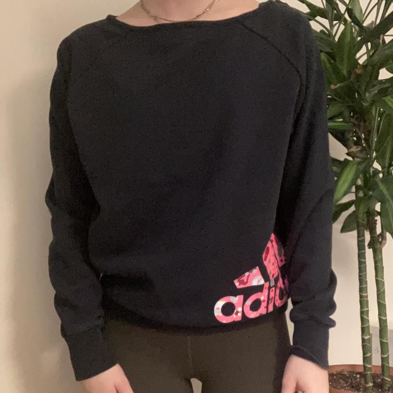 Black Adidas Crew Neck Sweater with Pink Adidas Logo Depop