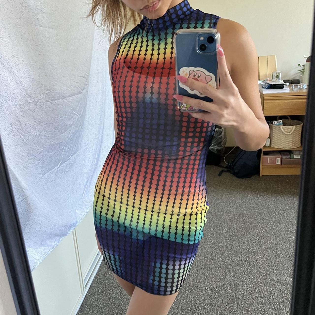 Shein Mesh Rainbow Bodycon Dress size XS or US. Depop