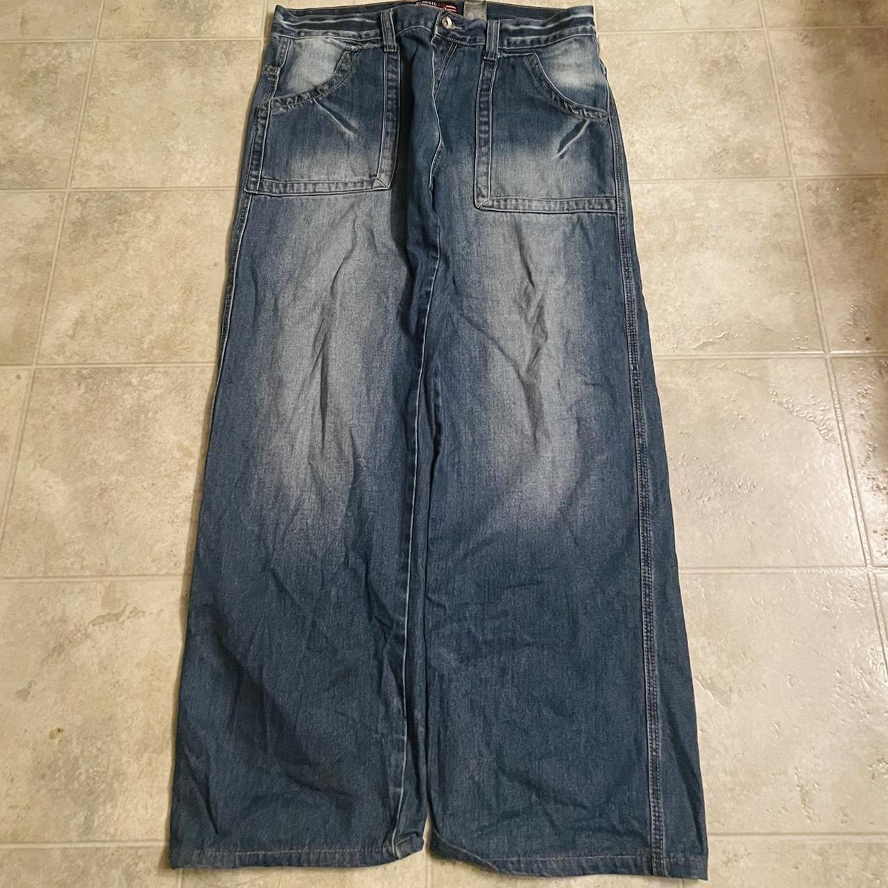 JNCO type jeans Size 36w 30L Fire wash Huge back... - Depop