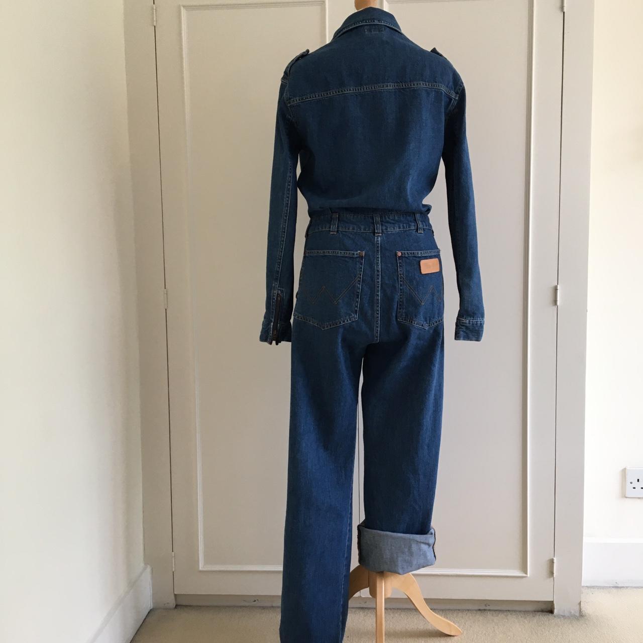 Wrangler Utility Denim Jumpsuit In Darkwash Blue Depop