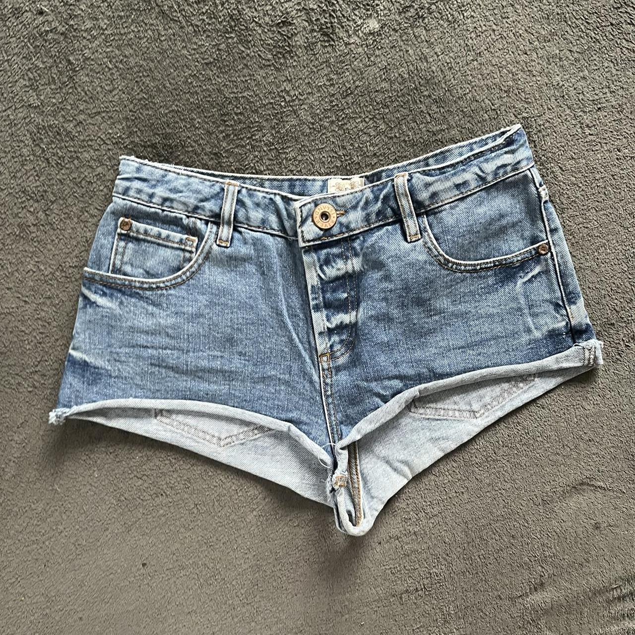 River Island Vintage Denim High Waist Cheeky Shorts... Depop