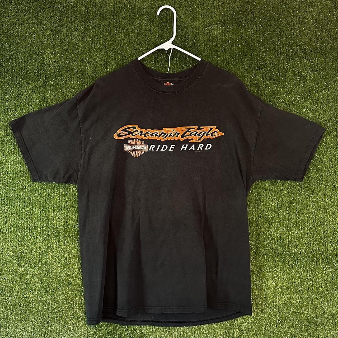 Harley Davidson Men's Black and Orange T-shirt | Depop