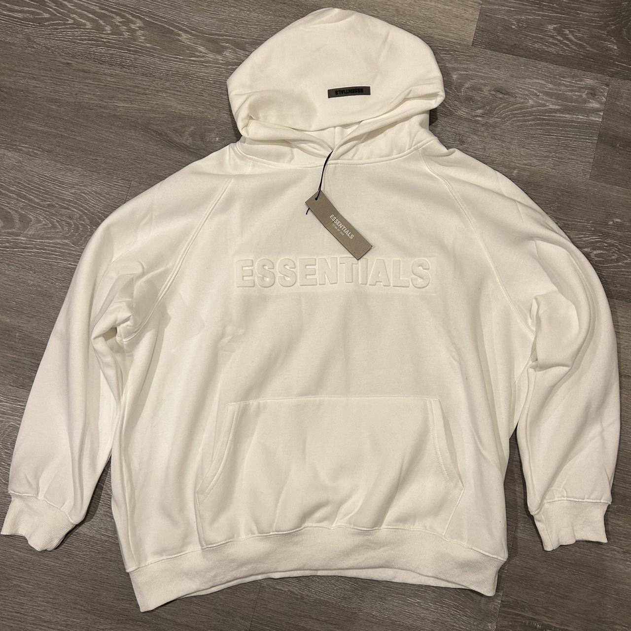 white essentials hoodie real and authentic size:... - Depop